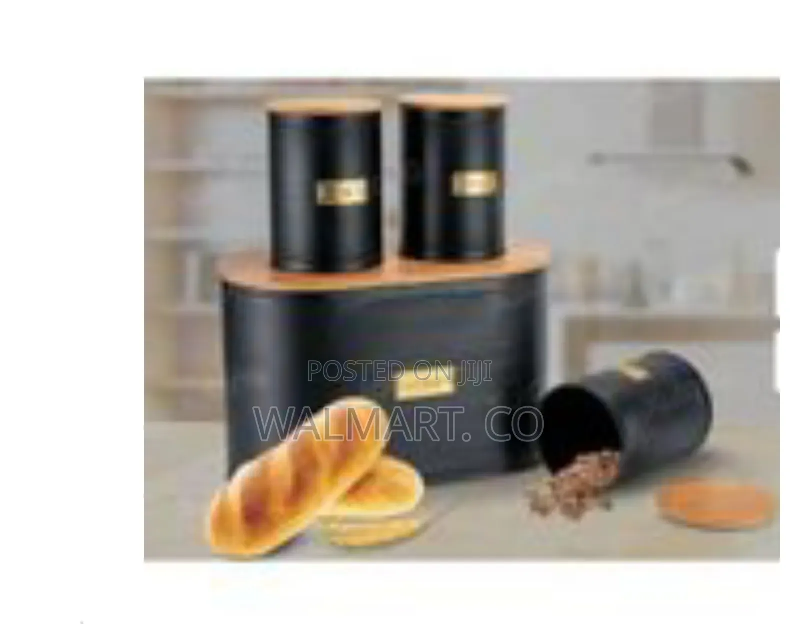 3 Piece Canister and Bread Box Bin With Bamboo Lid
