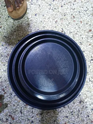 3pc Black Round Serving Tray Set
