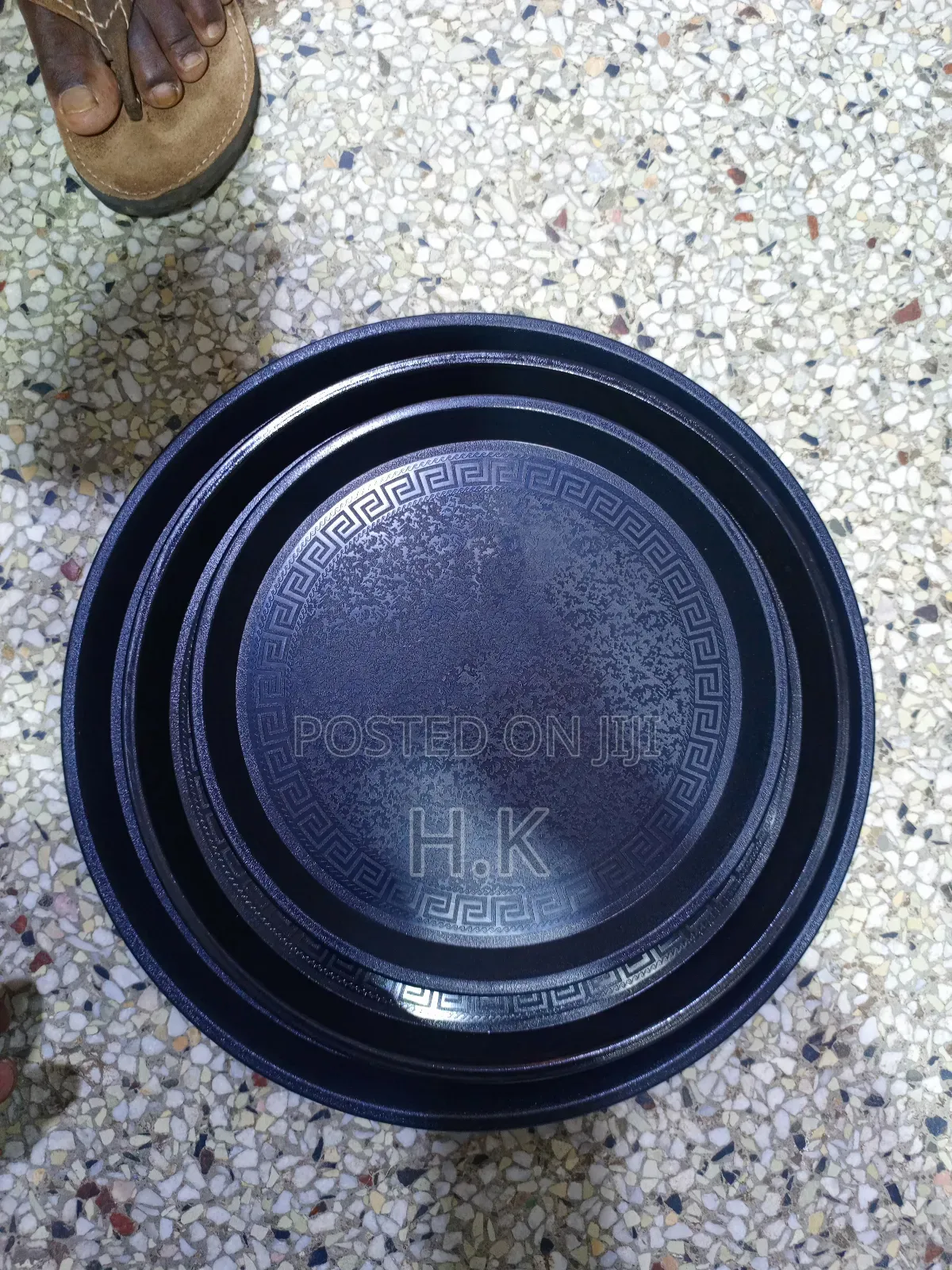 3pc Black Round Serving Tray Set