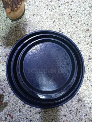 3pc Black Round Serving Tray Set