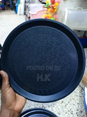 3pc Black Round Serving Tray Set