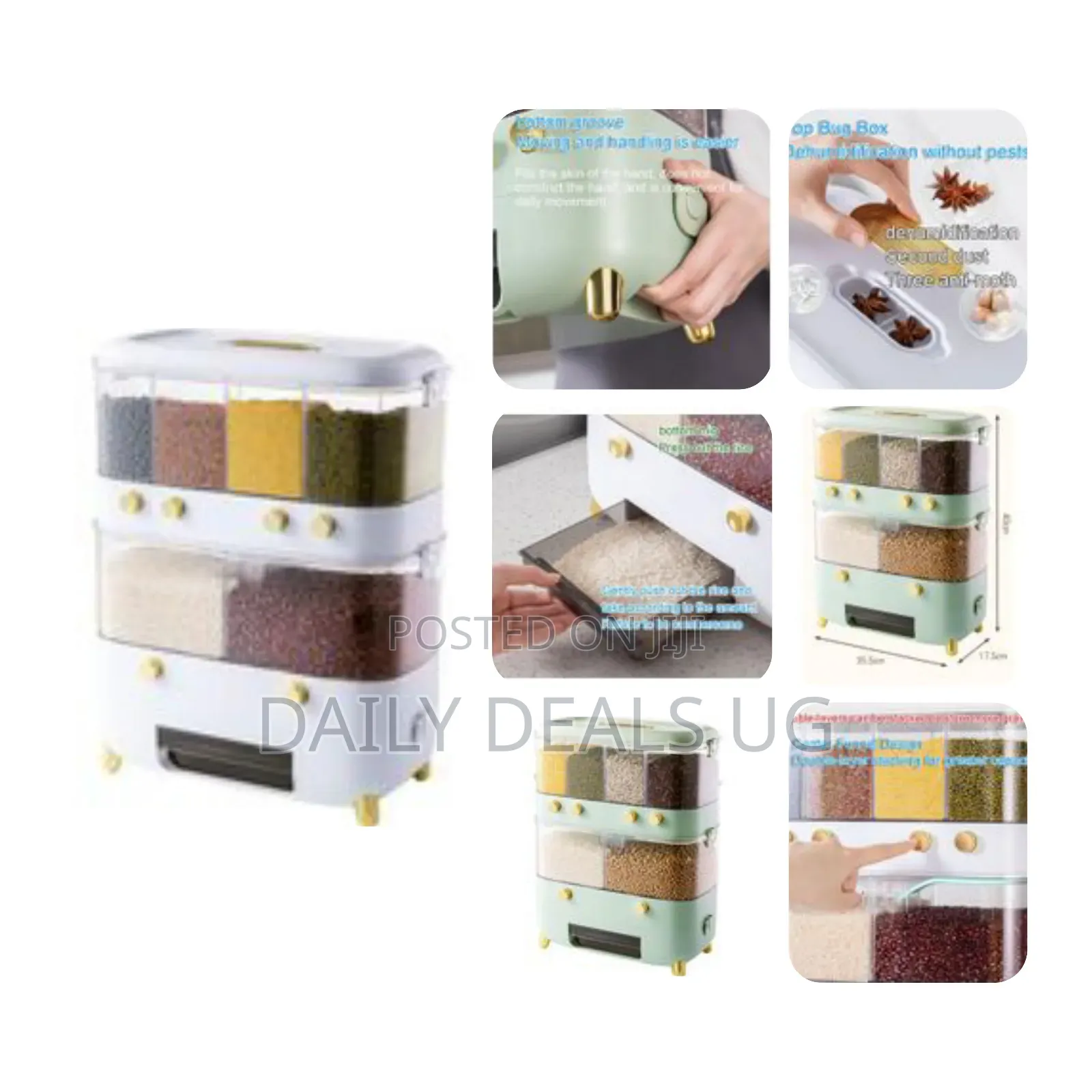 Rice Dispenser With Cup,Wall-Mounted 6 Grid Double Layer Dry Food