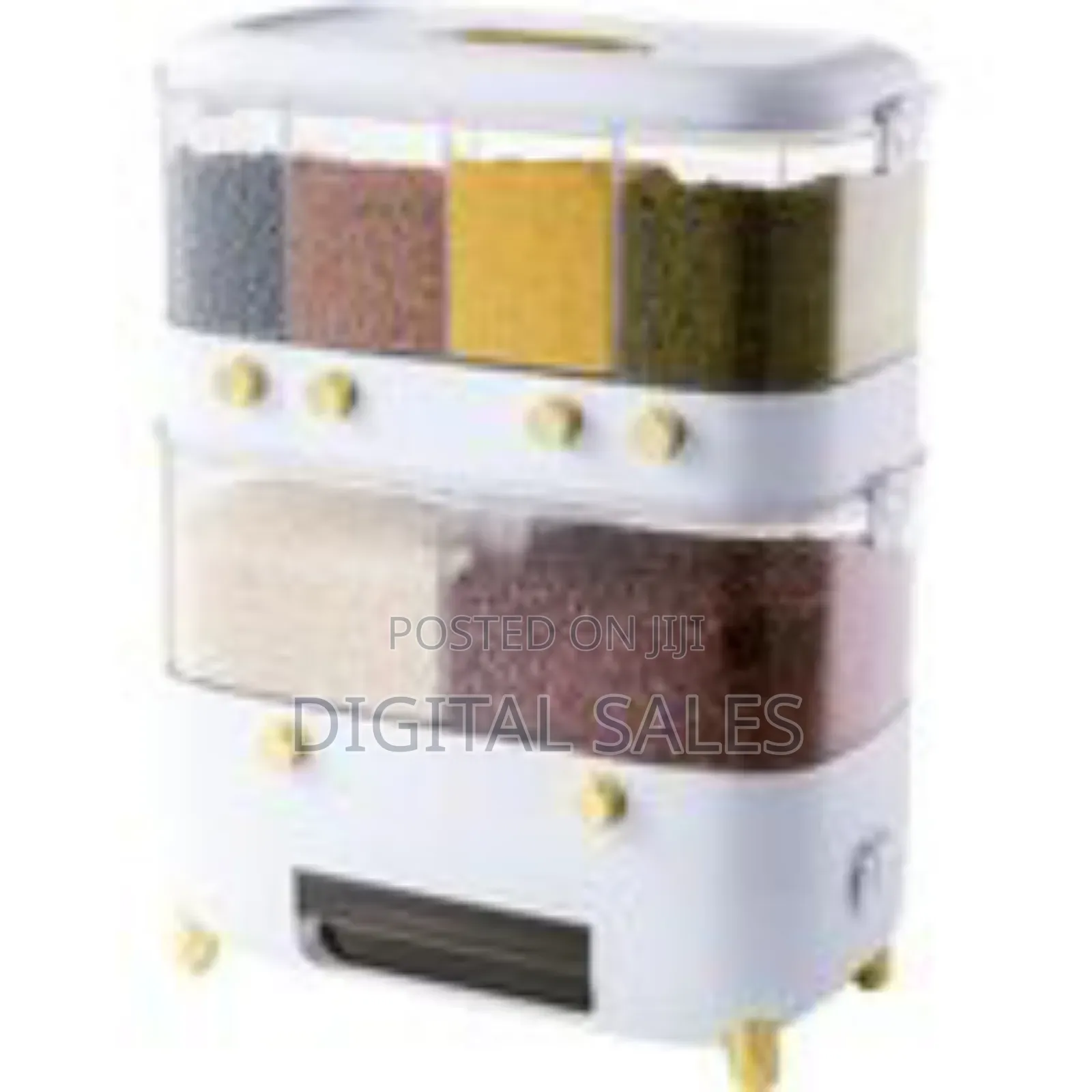 Rice Dispenser With Cup,Wall-Mounted 6 Grid Double Layer Dry Food