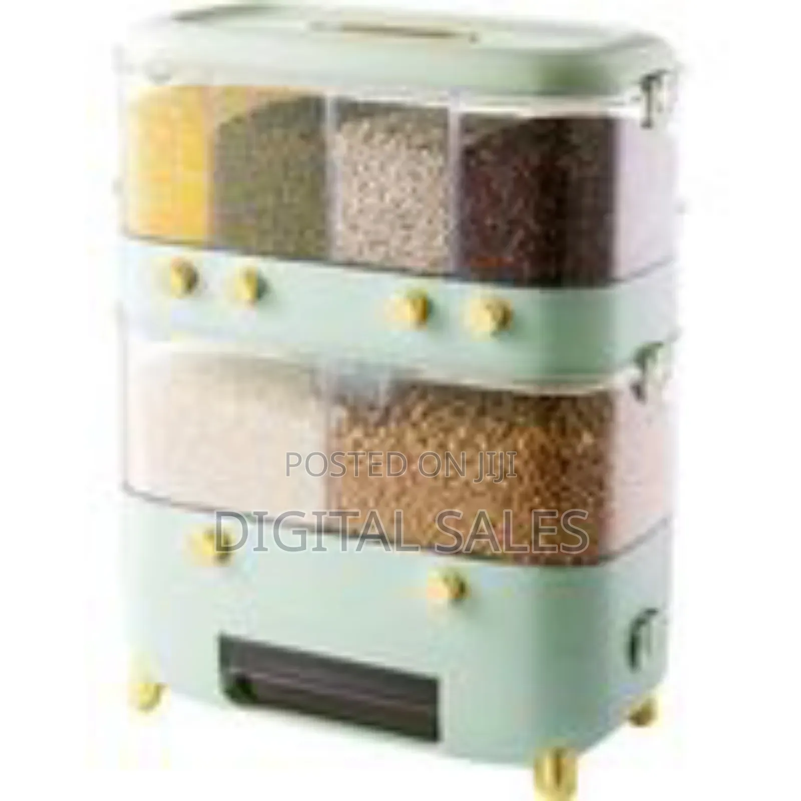 Rice Dispenser With Cup,Wall-Mounted 6 Grid Double Layer Dry Food