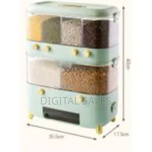 Rice Dispenser With Cup,Wall-Mounted 6 Grid Double Layer Dry Food