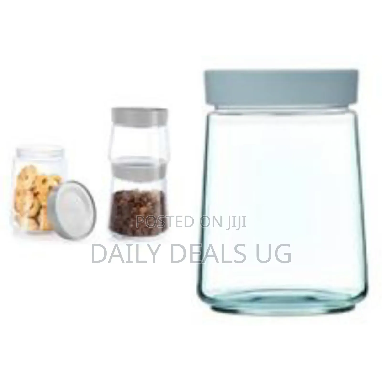 Luminarc 1 Litre Glass Food Jar Tin Swing Storage Container - Grey