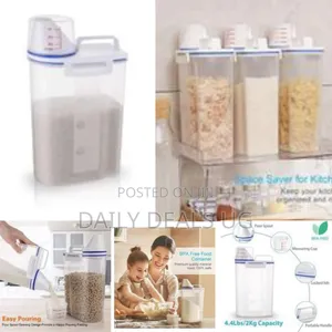 2 Litre Plastic Food Storage Rice Cereal Container Bin, White