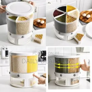Rotating Food Storage Rice Bucket Cereal Dispenser Container Organizer