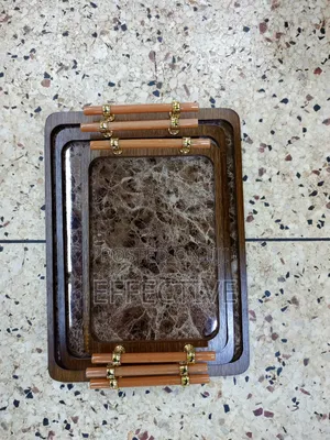 Generic Decorative Wooden Serving Tray Set With Marble Design, 3-piece