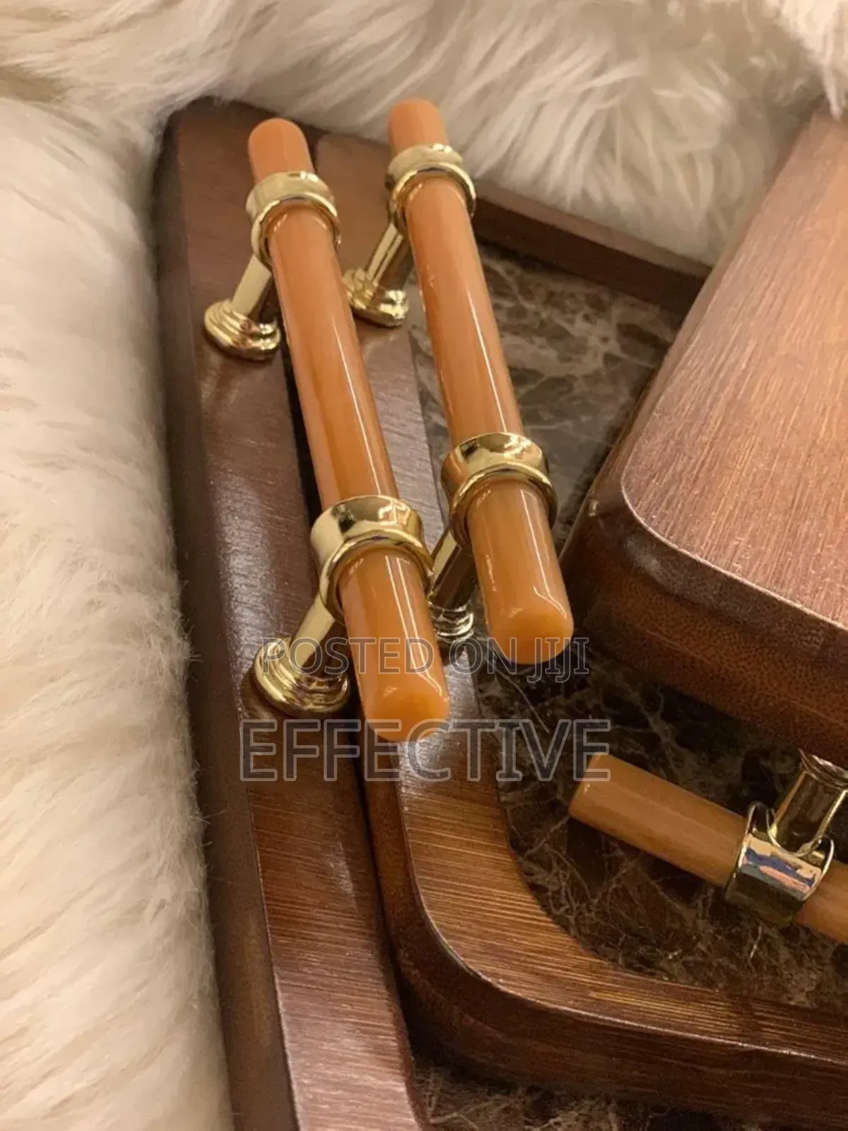 3pc Bamboo Serving Trays With A Marble Print And Metal Handles.