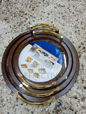 3pc Round Pallets Marble Tabletop Coffee Tea Bamboo Serving Tray