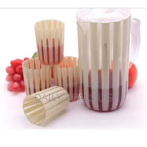 4 Piece Plastic Juice Tumbler Cups and 1piece Jug Water Set- Cream