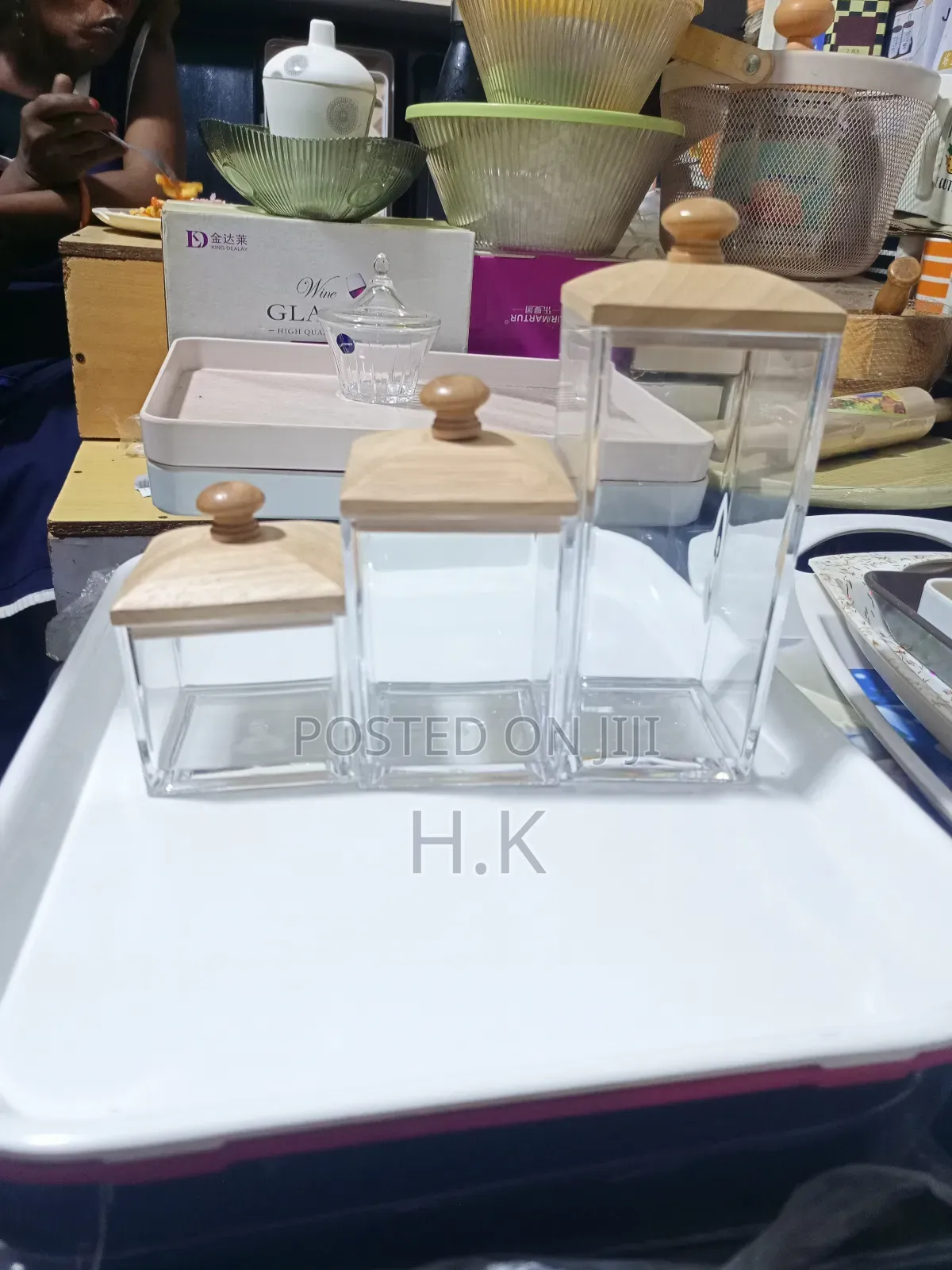 3pcs Acrylic Storage Jars With Wooden Lids