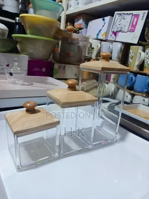 3pcs Acrylic Storage Jars With Wooden Lids