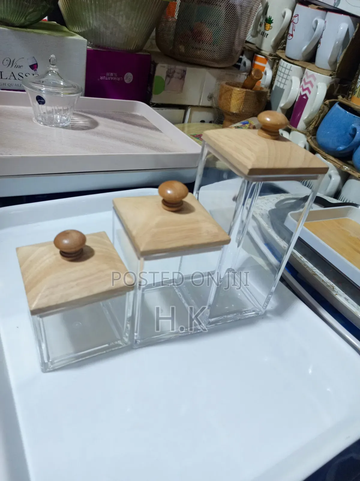 3pcs Acrylic Storage Jars With Wooden Lids