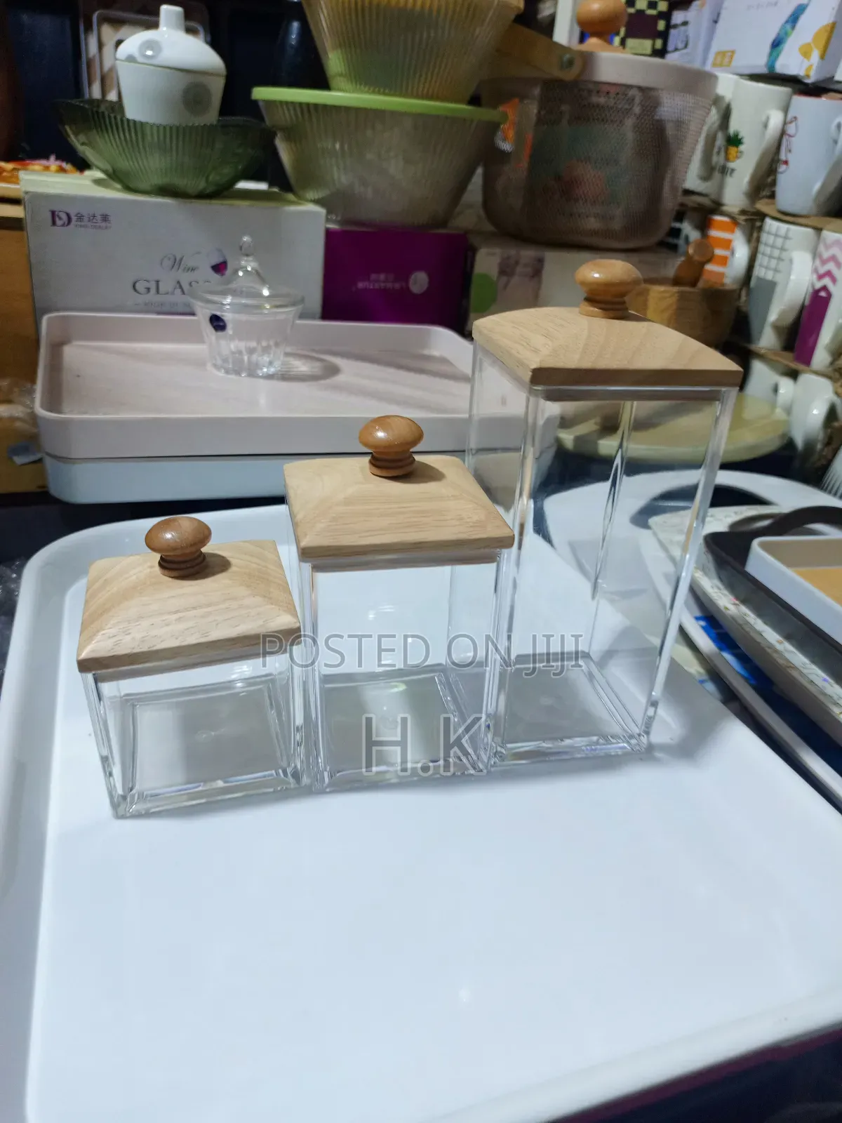 3pcs Acrylic Storage Jars With Wooden Lids