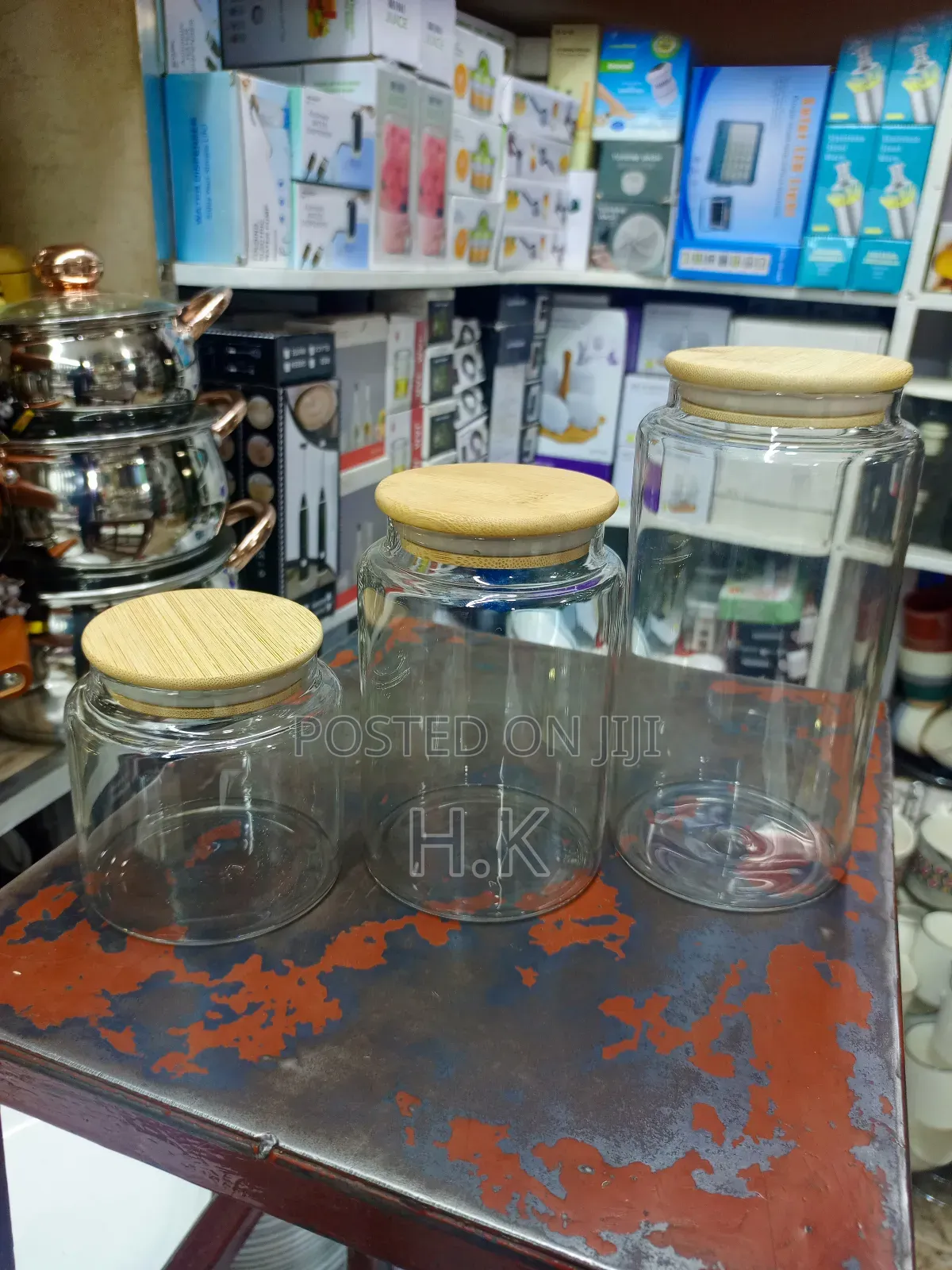 Clear Glass Storage Jars With Bamboo Lids.