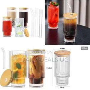 6 Pieces of Ribbed Glass Drinking Cup 320ml Round Glasses Tumbler