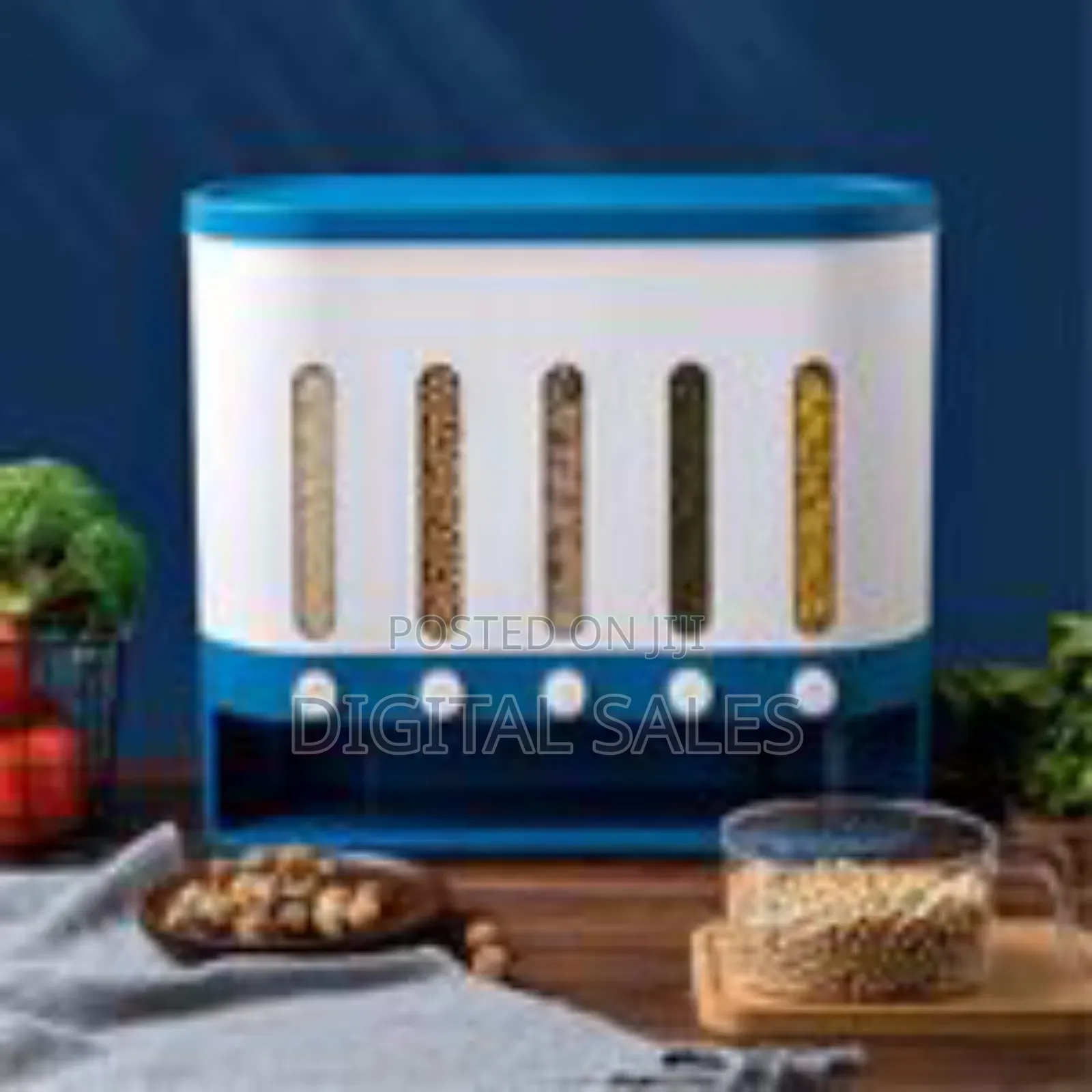 5-Grid Wall Mounted Storage 12l Food Dispenser Rice Bucket- Multicolor