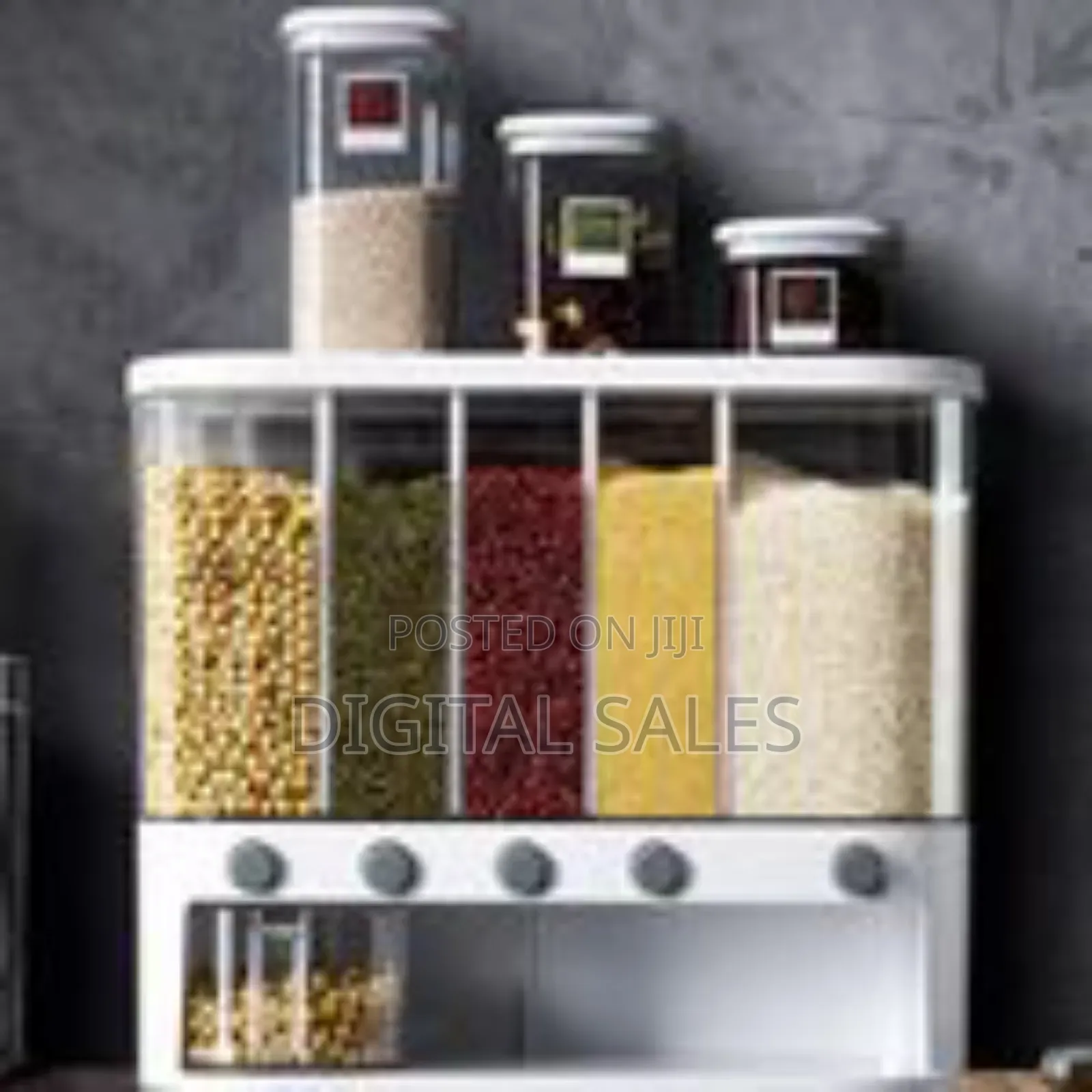 5-Grid Wall Mounted Storage Container 12l Food Dispenser Rice Bucket