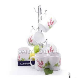Luminarc 6 Pieces of Pink Flower Tea Coffee Mug Cups -White