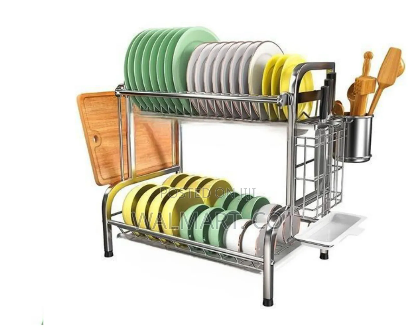 2 Tier Aluminum Plate Dish Drying Rack Silver