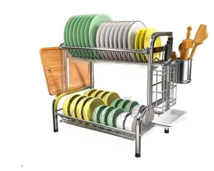 2 Tier Aluminum Plate Dish Drying Rack Silver