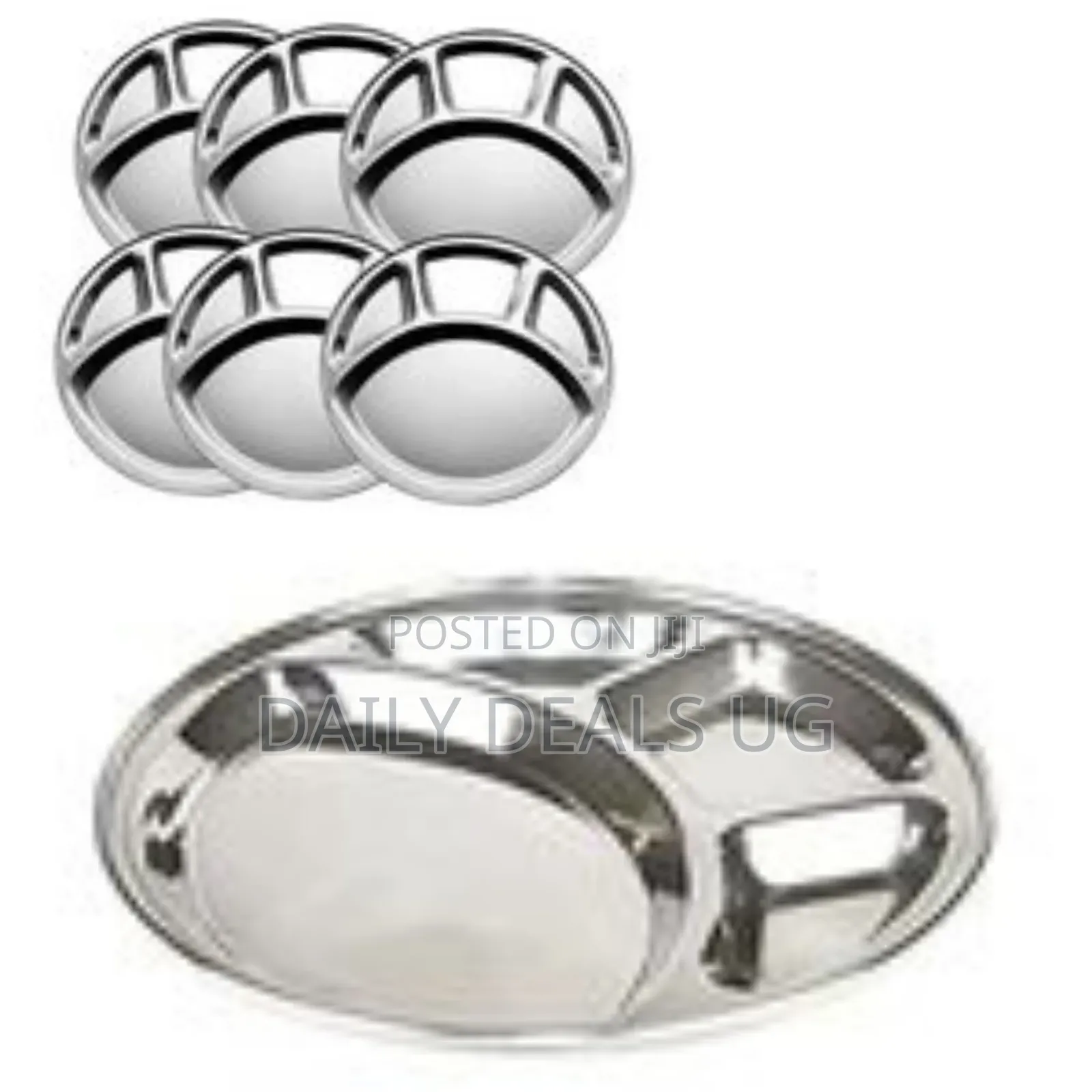 6 Pc Stainless Steel Round 4 In1 Component Dinner Plate Tray for Lunch