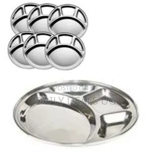 6 Pc Stainless Steel Round 4 In1 Component Dinner Plate Tray for Lunch