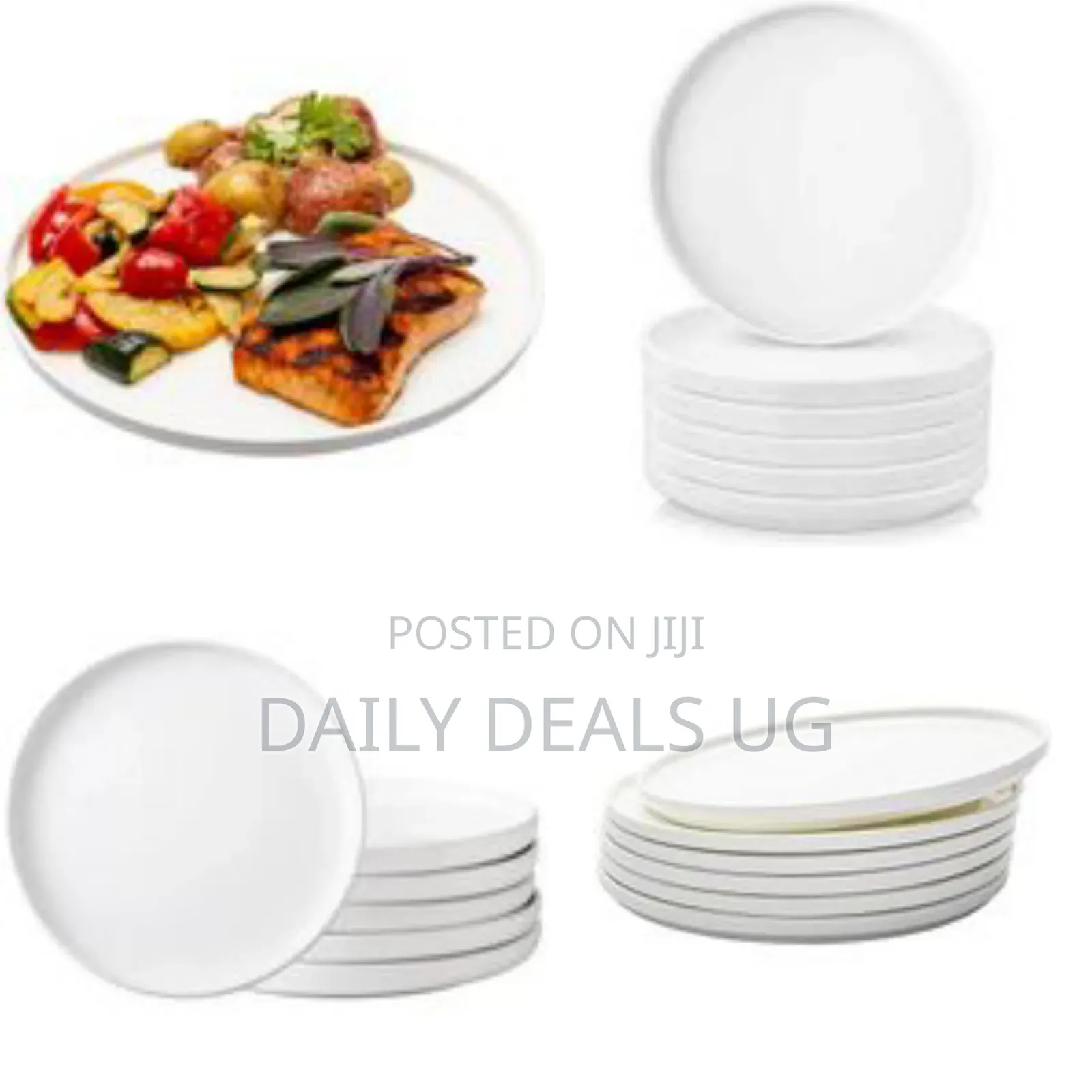 Porcelain Flat Stackable Dinner Plates Set of 6, 10 Inch High Edge