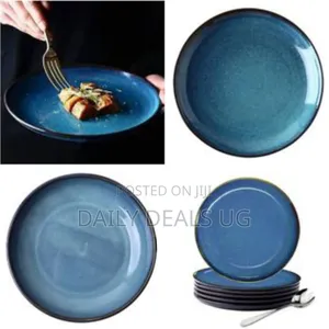 6 Piece of Plain Blue Serving Dinner Plates Set of 6, 10 Inch Dish Set