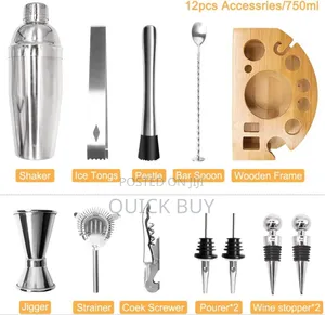 Stock 12 Piece Mixology Bartender Kit With Stand, Cocktail Shaker Set