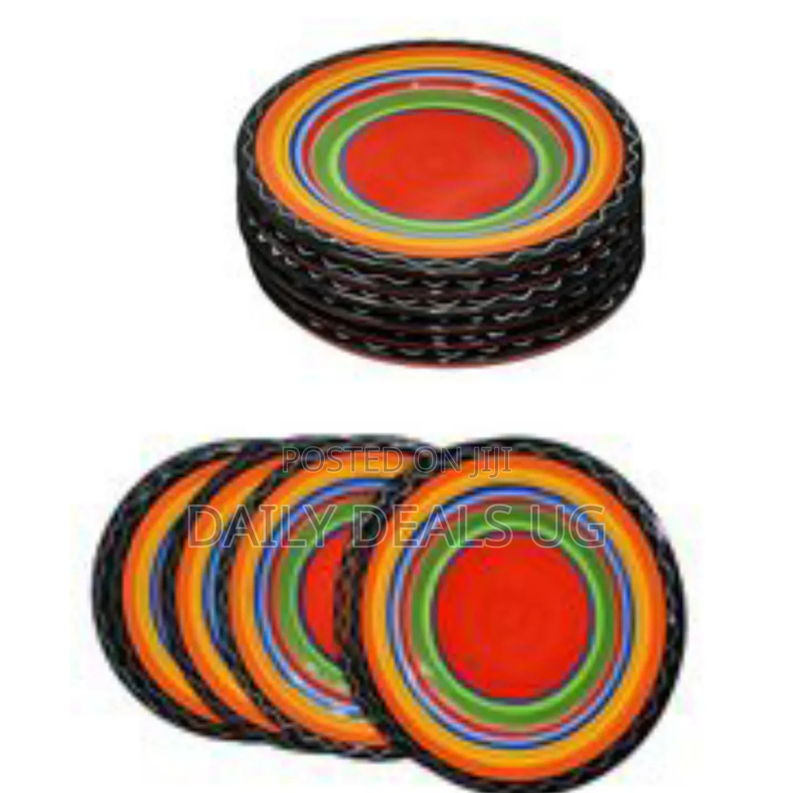 Brown Band Ceramic Serving Dinner Plates Set of 6, 10 Inch Dish Set