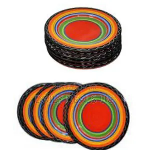 Brown Band Ceramic Serving Dinner Plates Set of 6, 10 Inch Dish Set