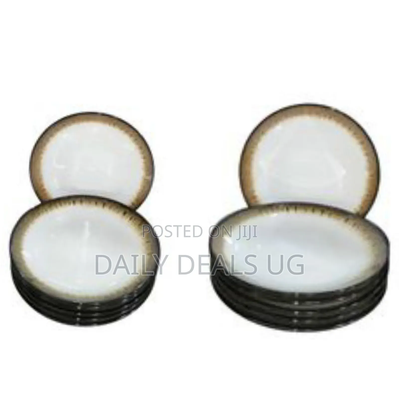 Brown Band Ceramic Serving Dinner Plates Set of 6, 10 Inch Dish Set