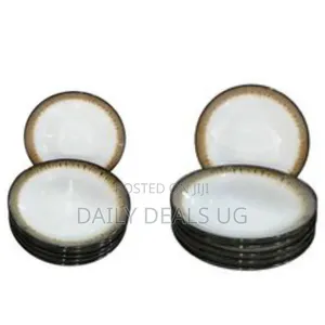 Brown Band Ceramic Serving Dinner Plates Set of 6, 10 Inch Dish Set