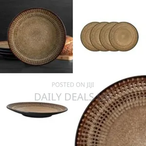 6-Piece Dotted Stoneware Dinner Plates Set, Service for 6- Brown