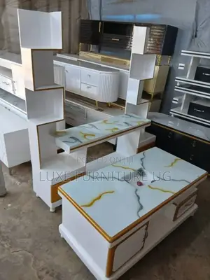 Tv Stand and Center Tables Set in White and Gold