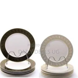 Multi-Design Band Ceramic Serving Dinner Plates Set of 6, 10 Inch Dish
