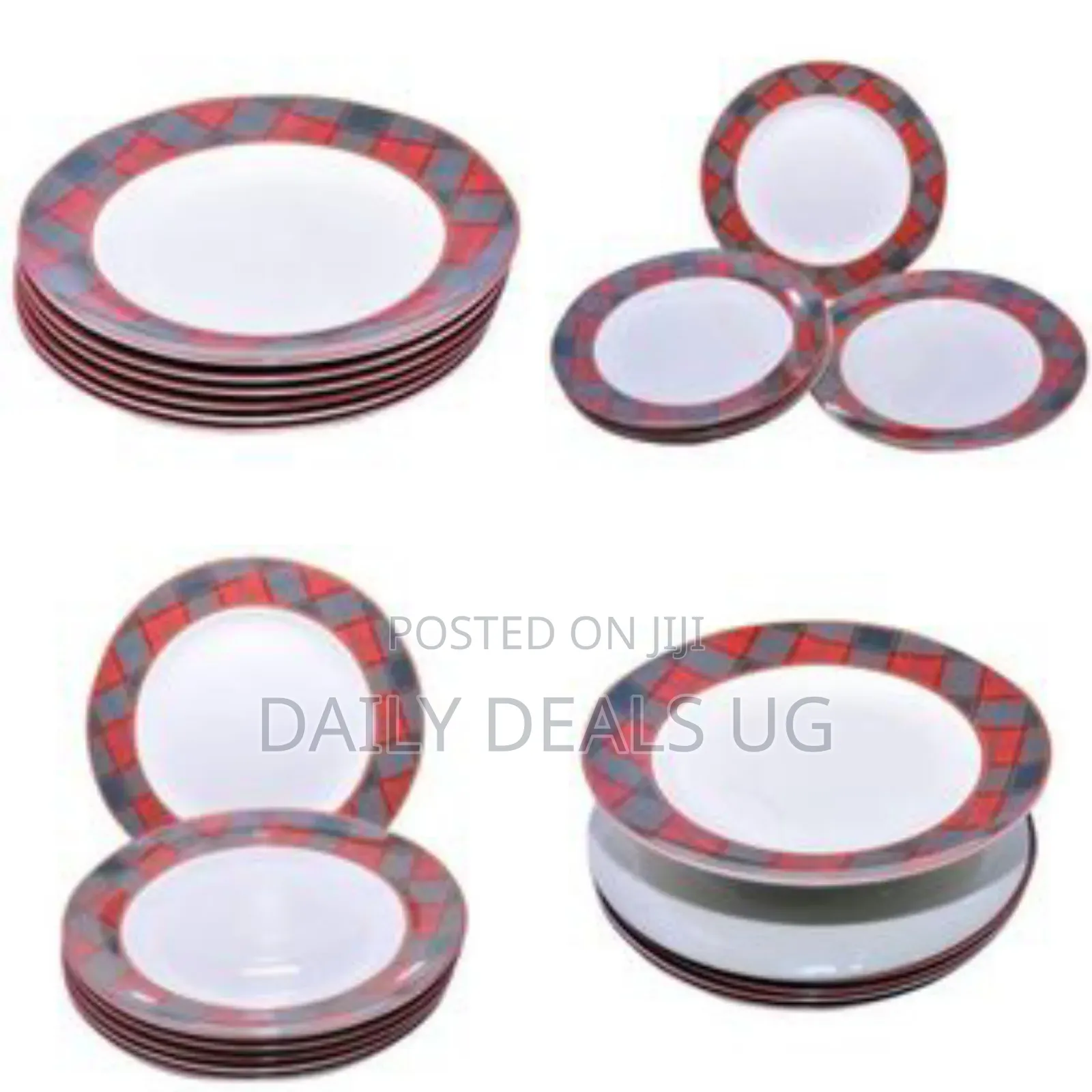 Checked Dinner Plates, 6pcs - White