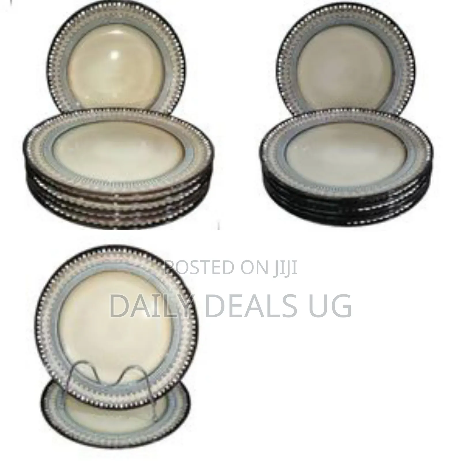 Blue Dotted Ceramic Serving Dinner Plates Set of 6, 10 Inch Dish Set