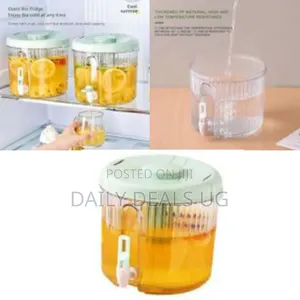 3l Round Ribbed Plastic Drink Dispenser With Tap Fridge Tea Juice Cold