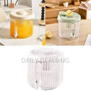 3l Round Ribbed Plastic Drink Dispenser With Tap Fridge Tea Juice Cold