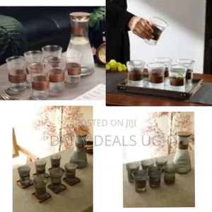 Ribbed Glass Pitcher Set With 6 Cups, Elegant Juice Milk Cold Carafe