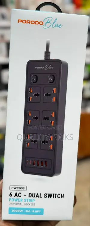 Porodo 6ac Double Switch Power Extension Cable.