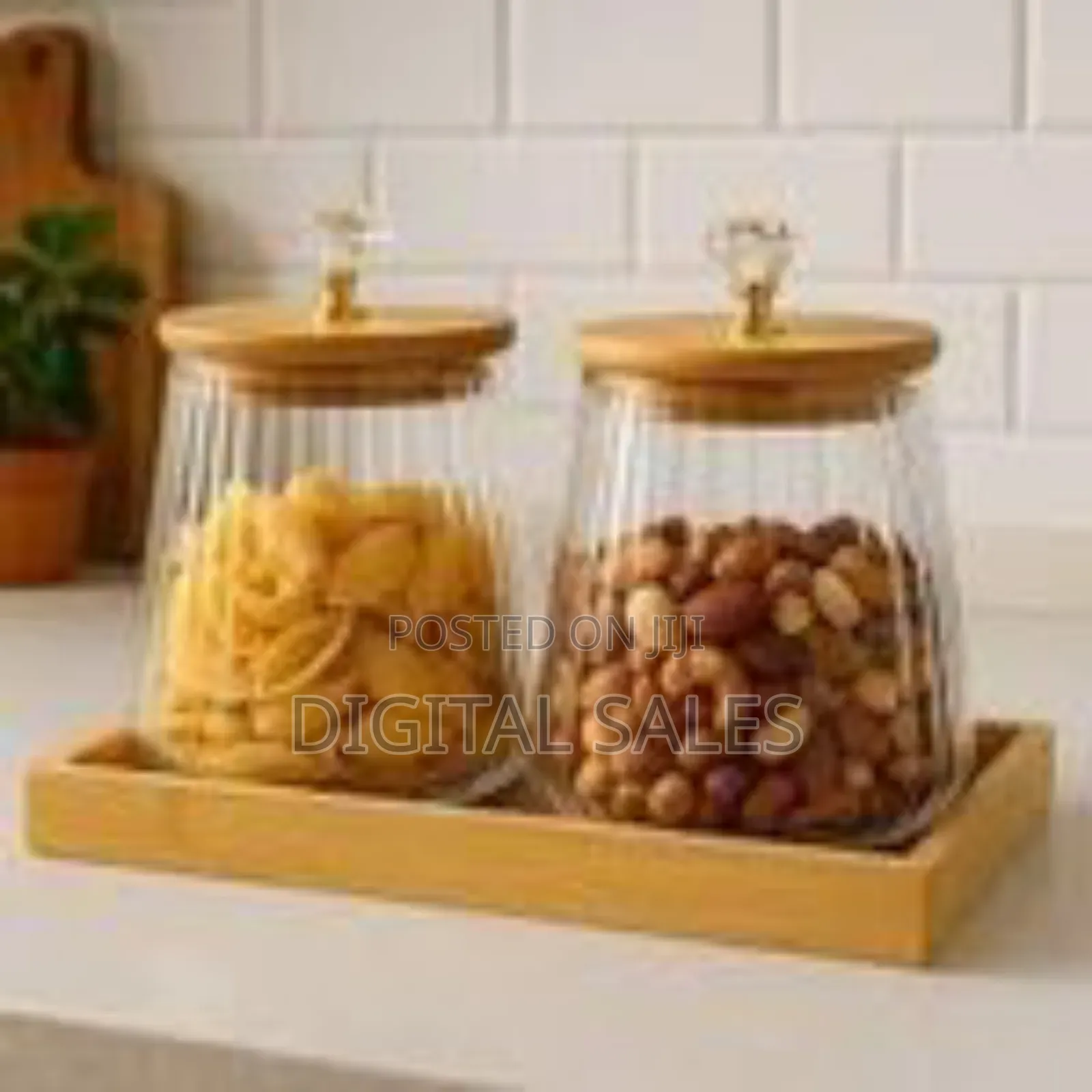 2-Piece Round Airtight Glass Storage Jar Canister Set With Bamboo