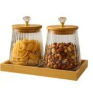2-Piece Round Airtight Glass Storage Jar Canister Set With Bamboo