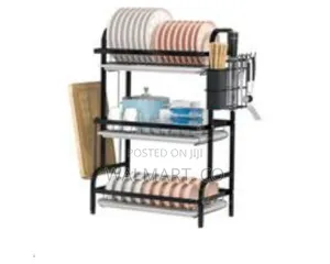 3 Tier Aluminum Plate Dish Drying Rack-Black,Gold