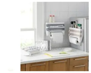 4 in 1 Cling Film,Paper Towel Foil Storage Rack Cutter Holder Cream