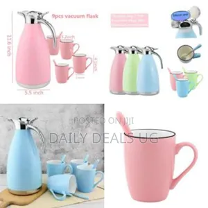 2.1quart Vacuum Flask 12oz Ceramic Mug Set, 9pcs Colored